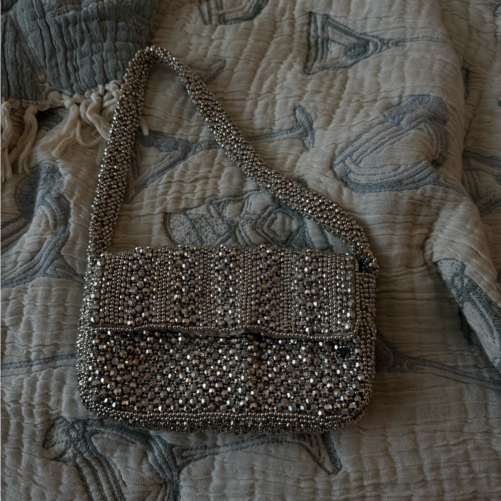 Zara Silver Beaded Clutch